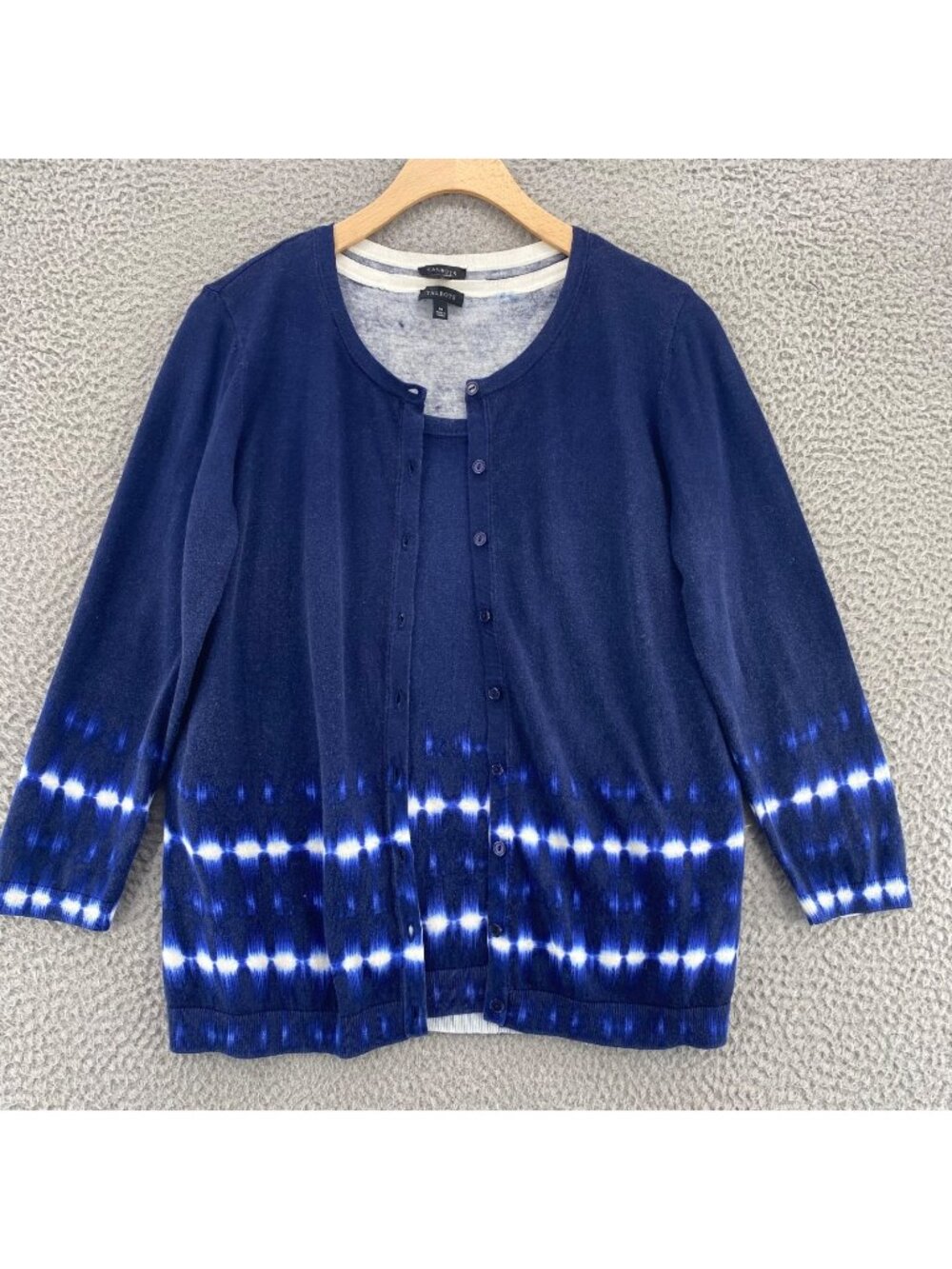 Talbots Set Womens Medium Blue Tie Dye Cotton Blend Sweater Button Up Tank Top
